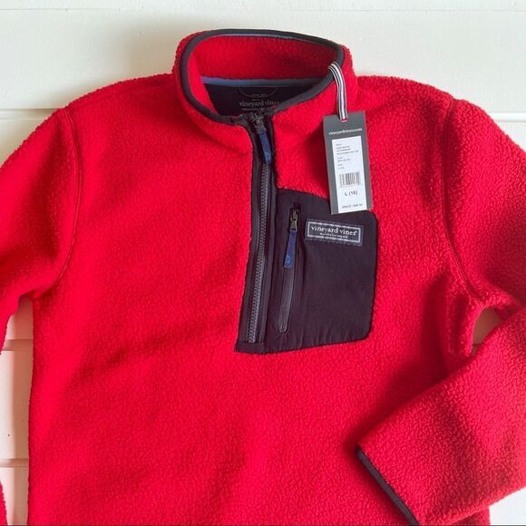 Vineyard Vines Boys' Red Velvet Sherpa Fleece Half-Zip Sweatshirt Jacket NWT L - Picture 3 of 10